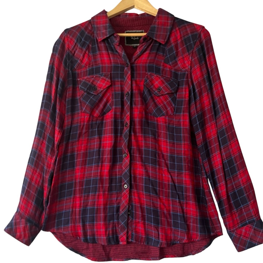 RAILS Shirt Women’s M Medium Blue Red Checkered Plaid Button Up Long Sleeve